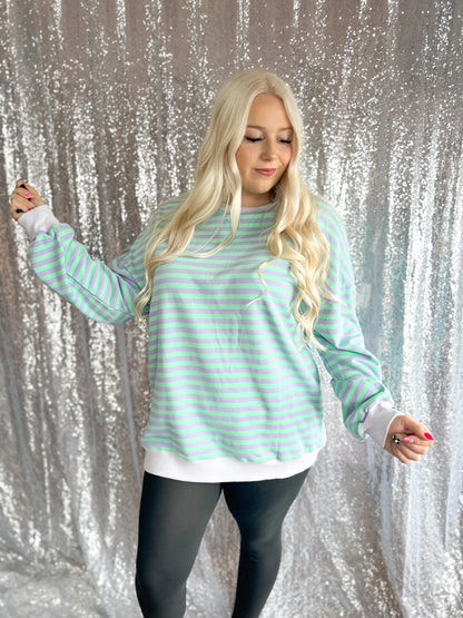 Lavender & Lime Striped Oversized Crewneck