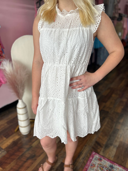 White lace eyelet dress