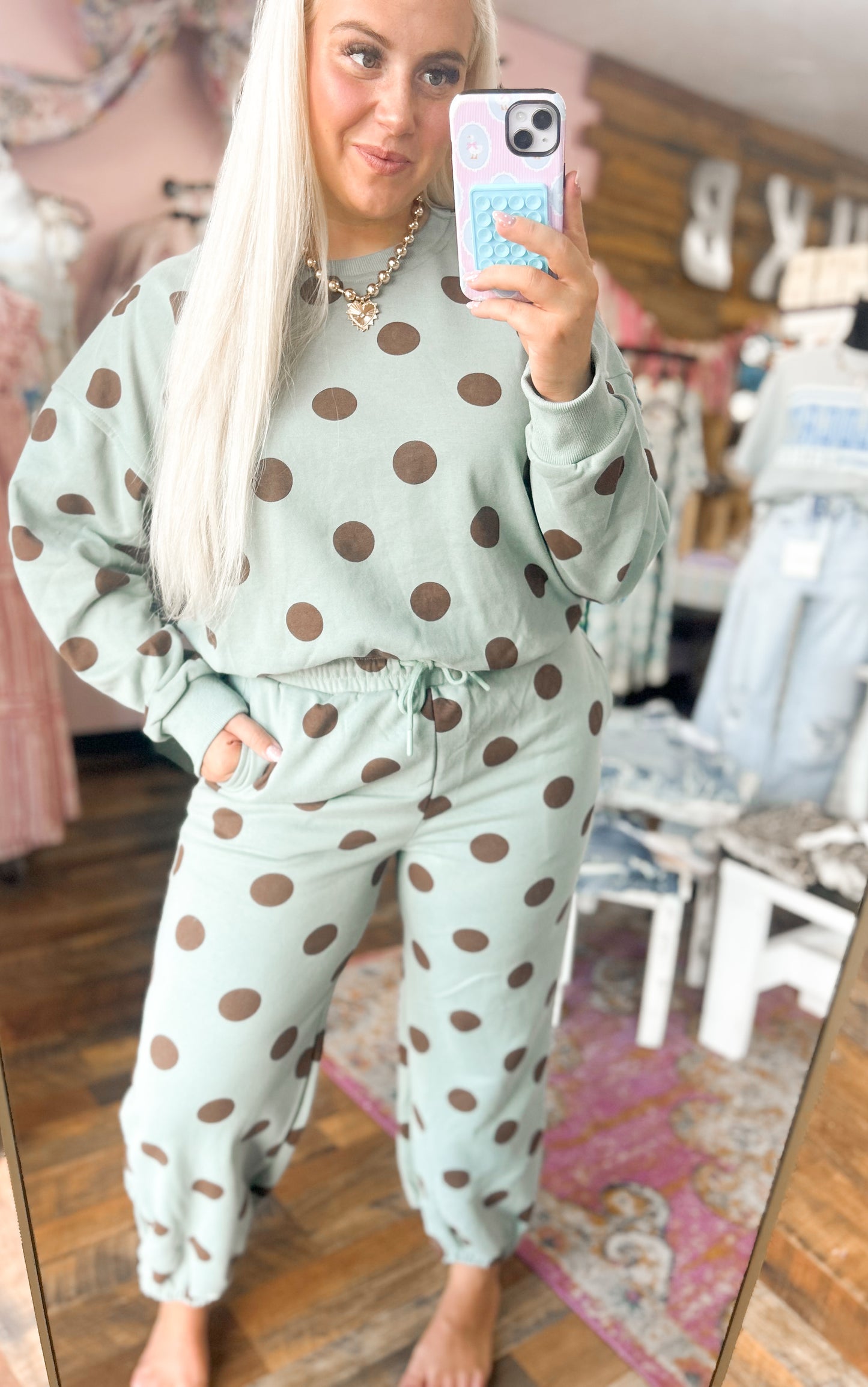 Mint & Chocolate Brown Polka Dot {Set}