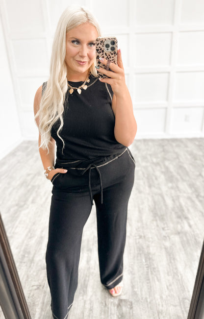 Black Contrast Button Pant {Set}