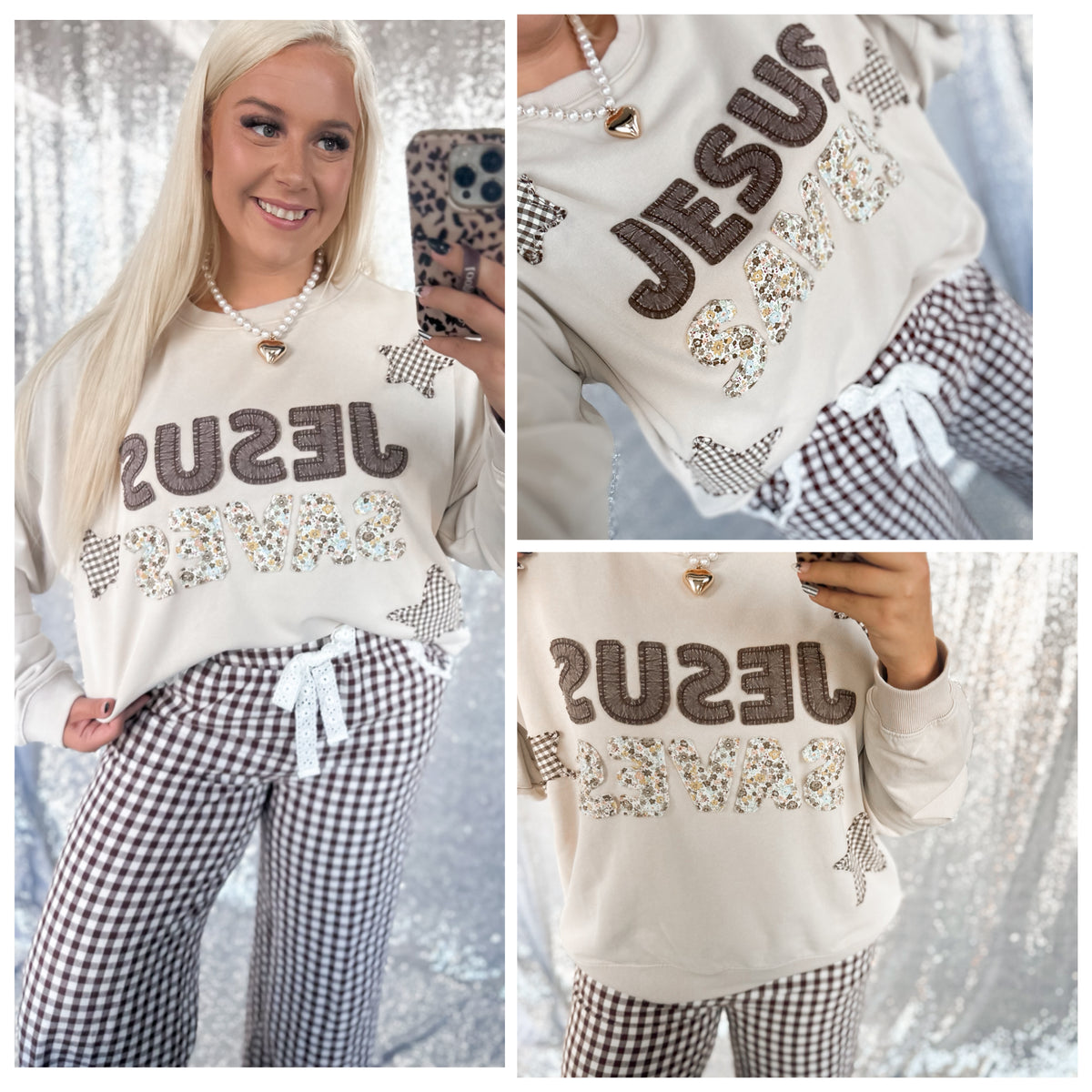 Jesus Saves Patchwork Crewneck