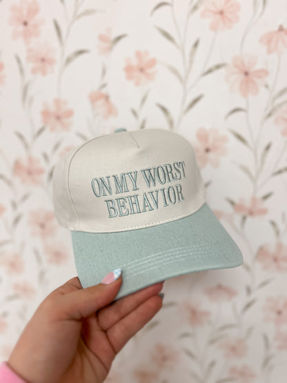 On My Worst Behavior Embroidered Hat