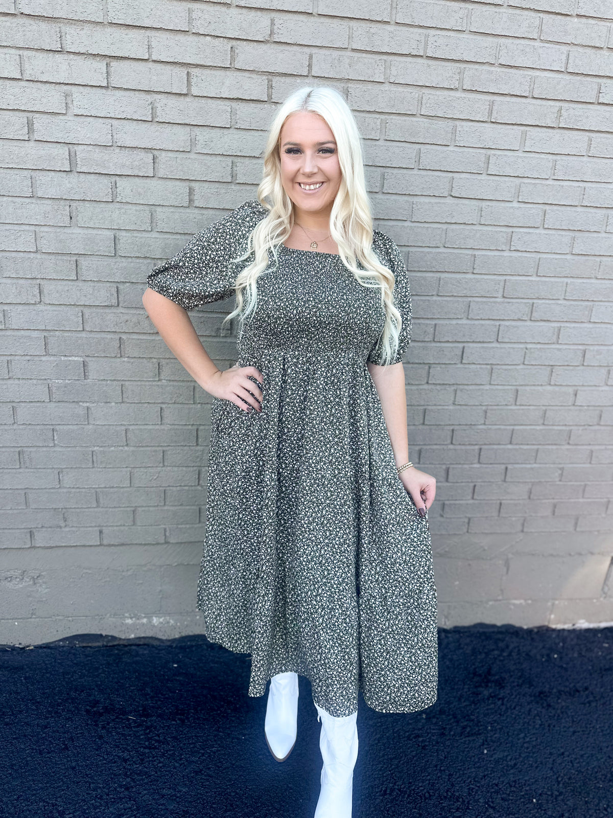 Olive Bloom Ditzy Floral Smocked Maxi