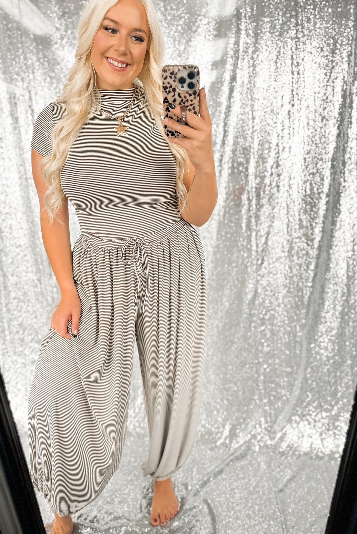 Brown Striped Barrel Jogger Set