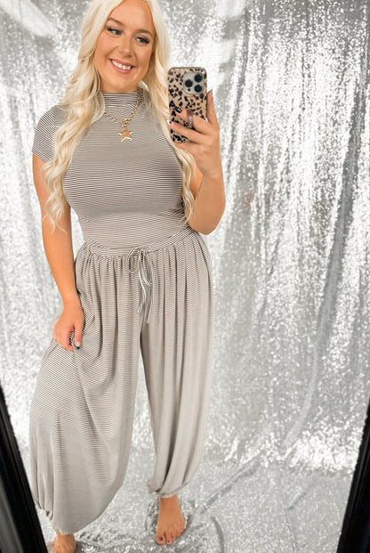 Brown Striped Barrel Jogger Set