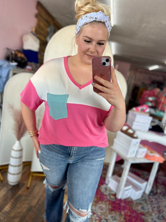 Ribbed Corduroy Colorblock Top