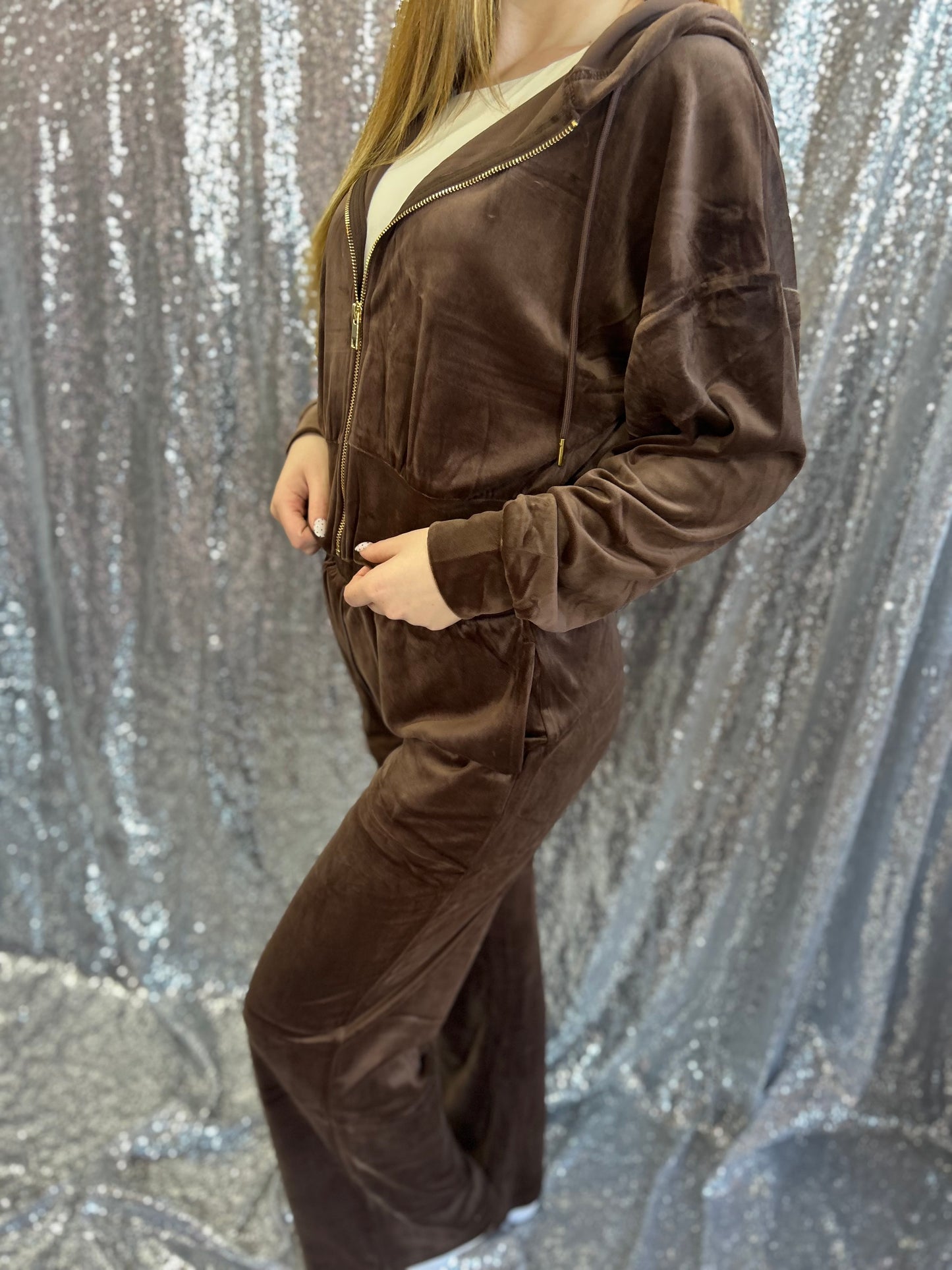 Brown Noir Luxe Zip Set