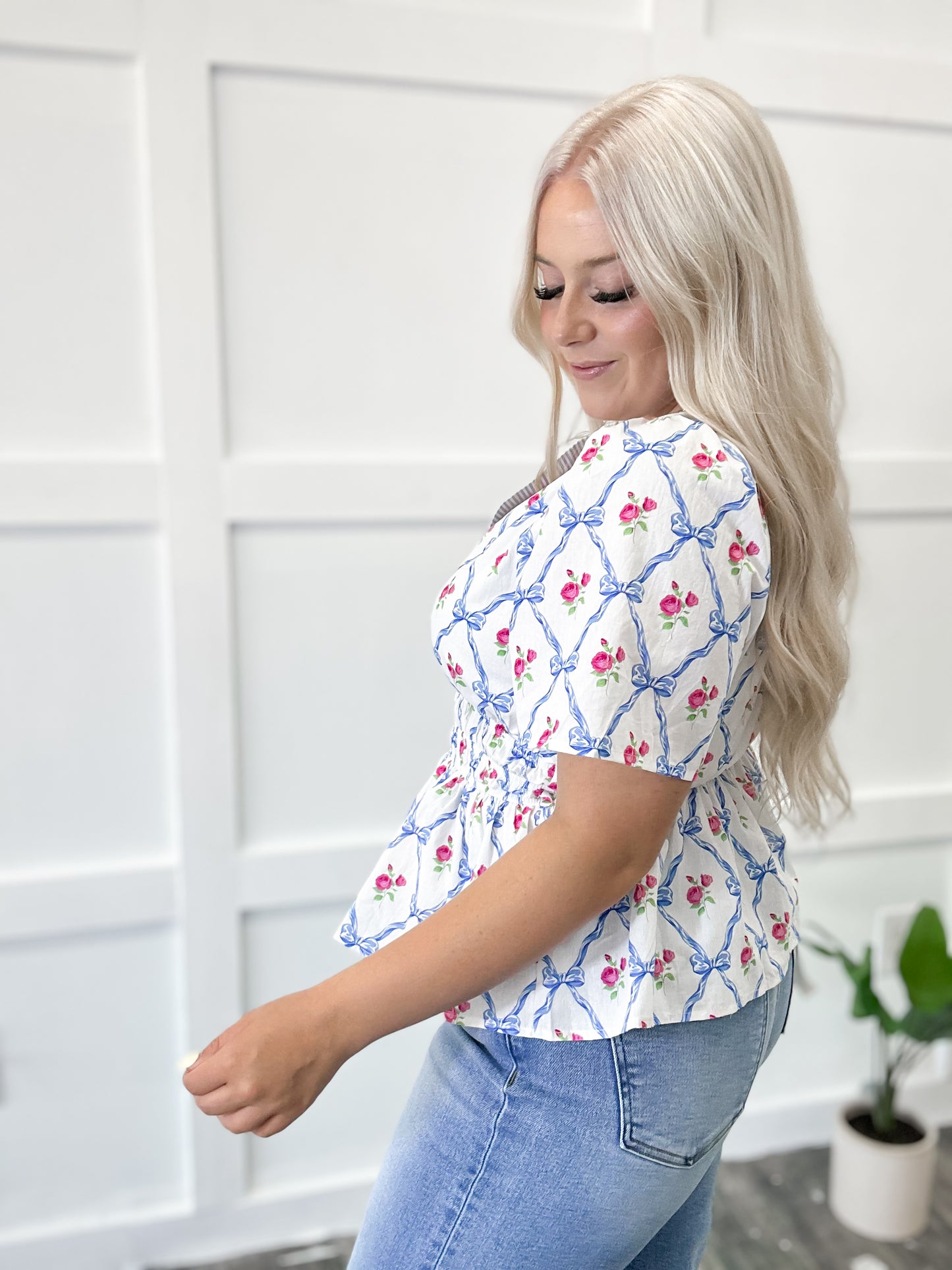 Blue Coquette Bloom Peplum Blouse