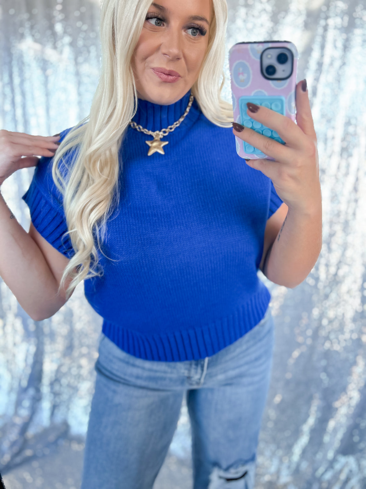 Royal Blue Mockneck Sweater Top