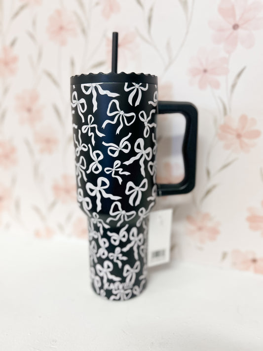 Black & White Bow 38oz Handle Tumbler