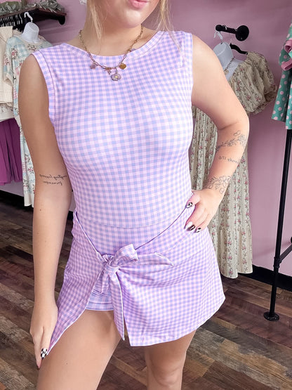 Lavender and Baby Pink Gingham Athletic Wrap Dress