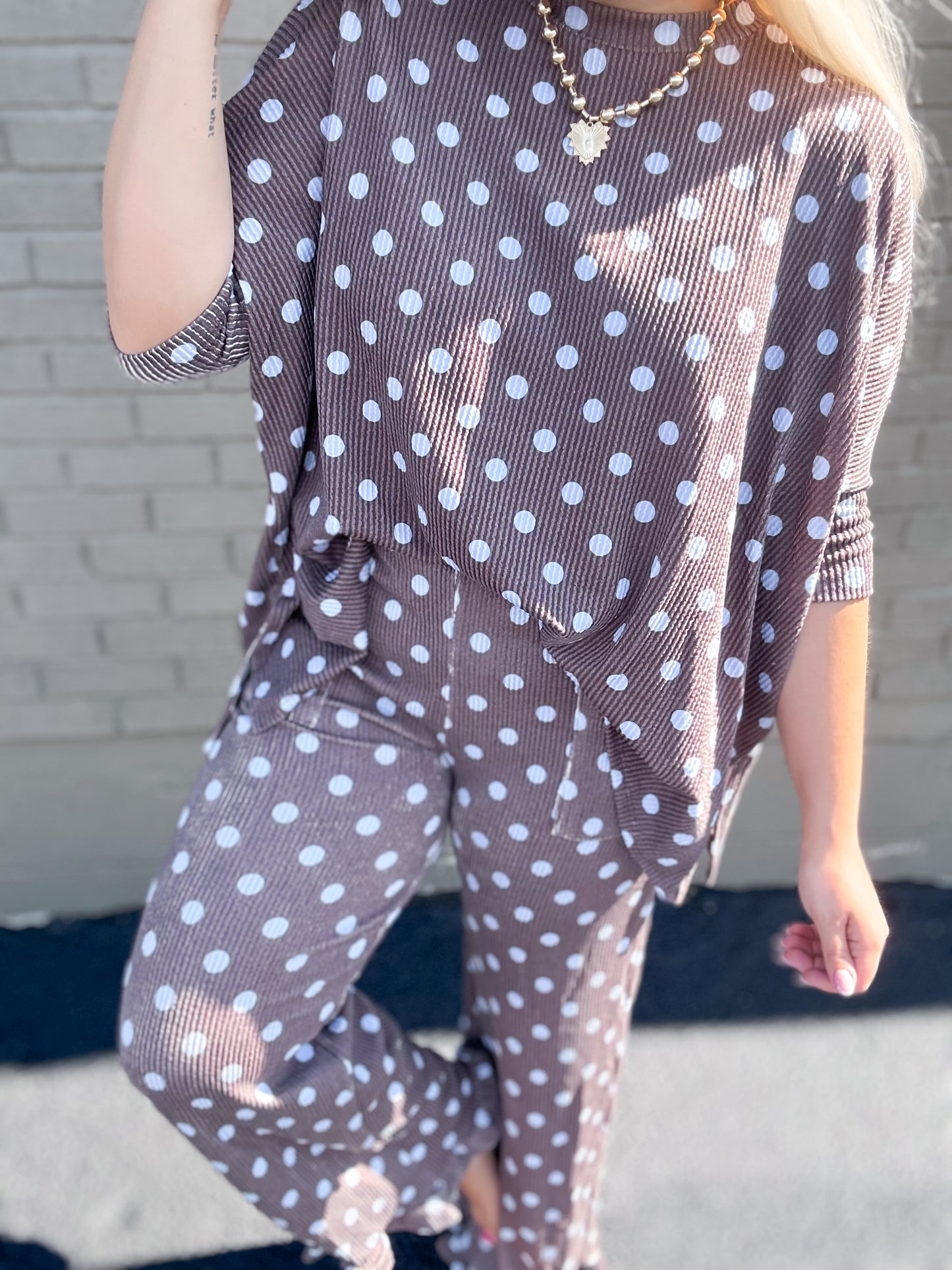 Mocha & Blue Ribbed Polka Dot Ruffle {SET}