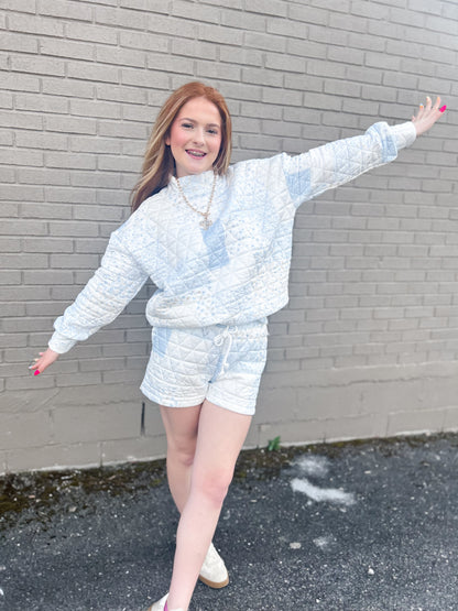 Blue Quilted Mockneck