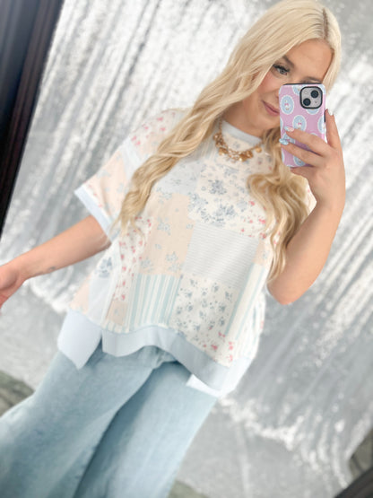 Spring Blues Patchwork Top