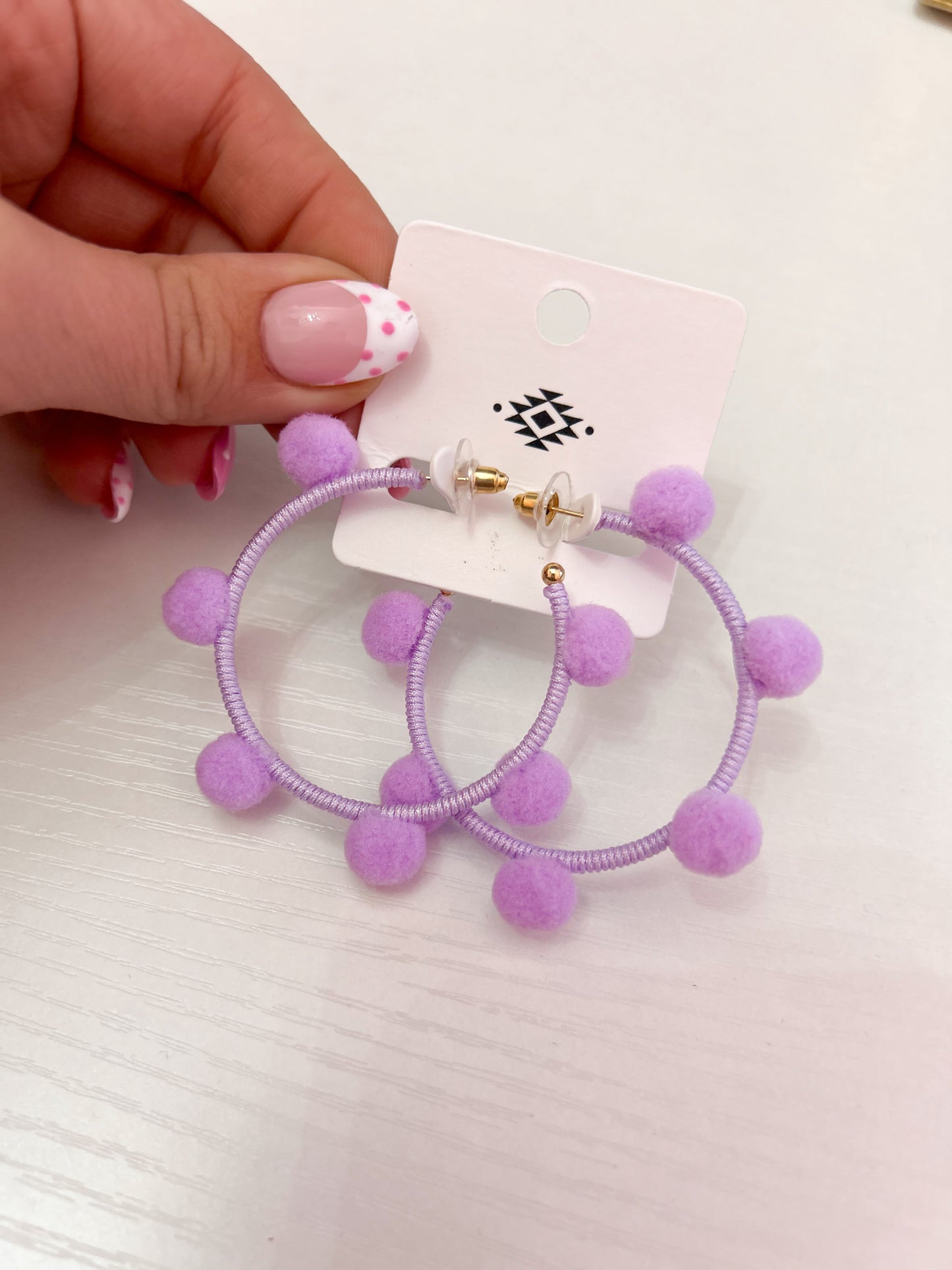 Purple Pom Pom Earrings