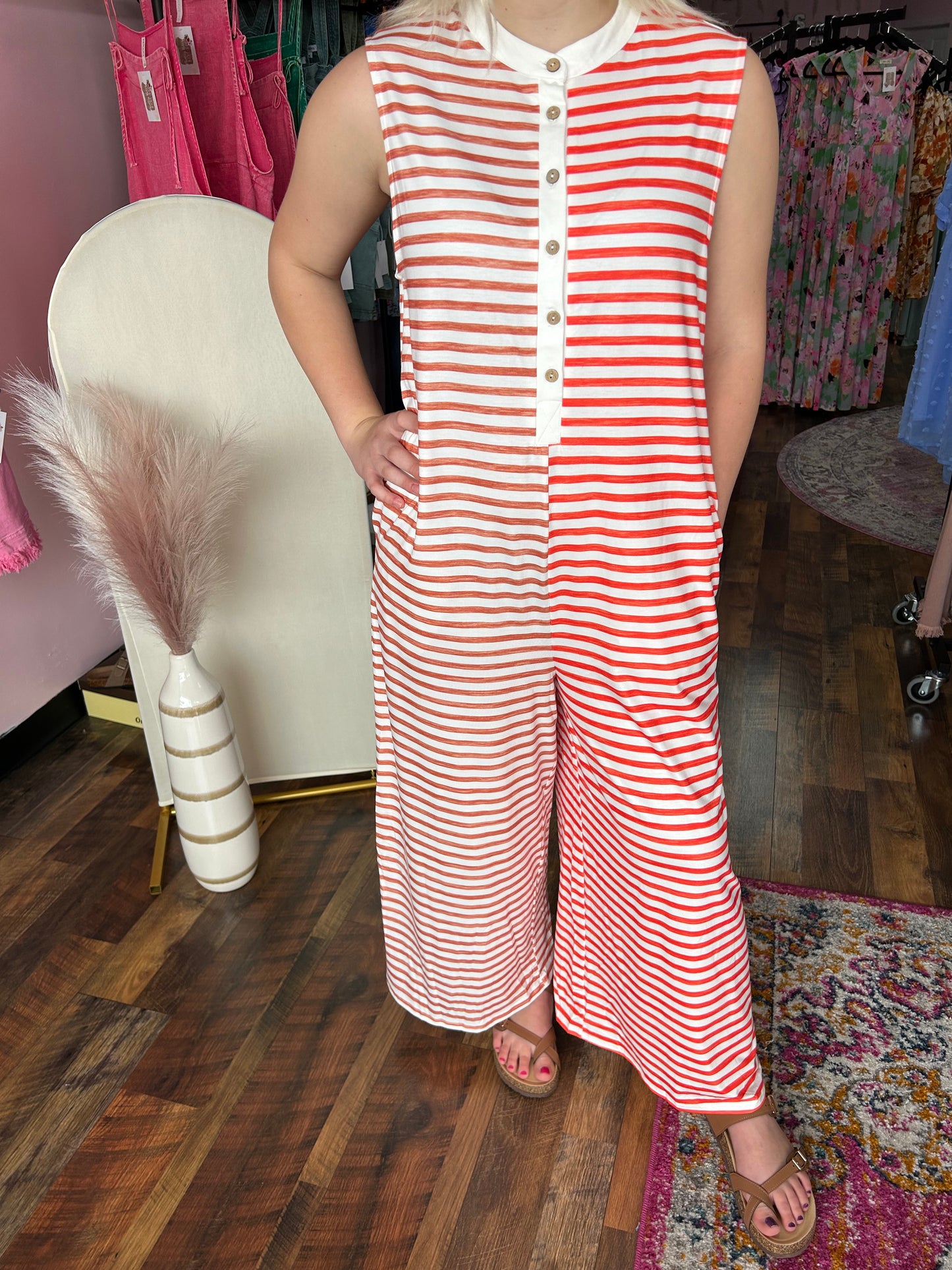 Striped Button Jumpsuit