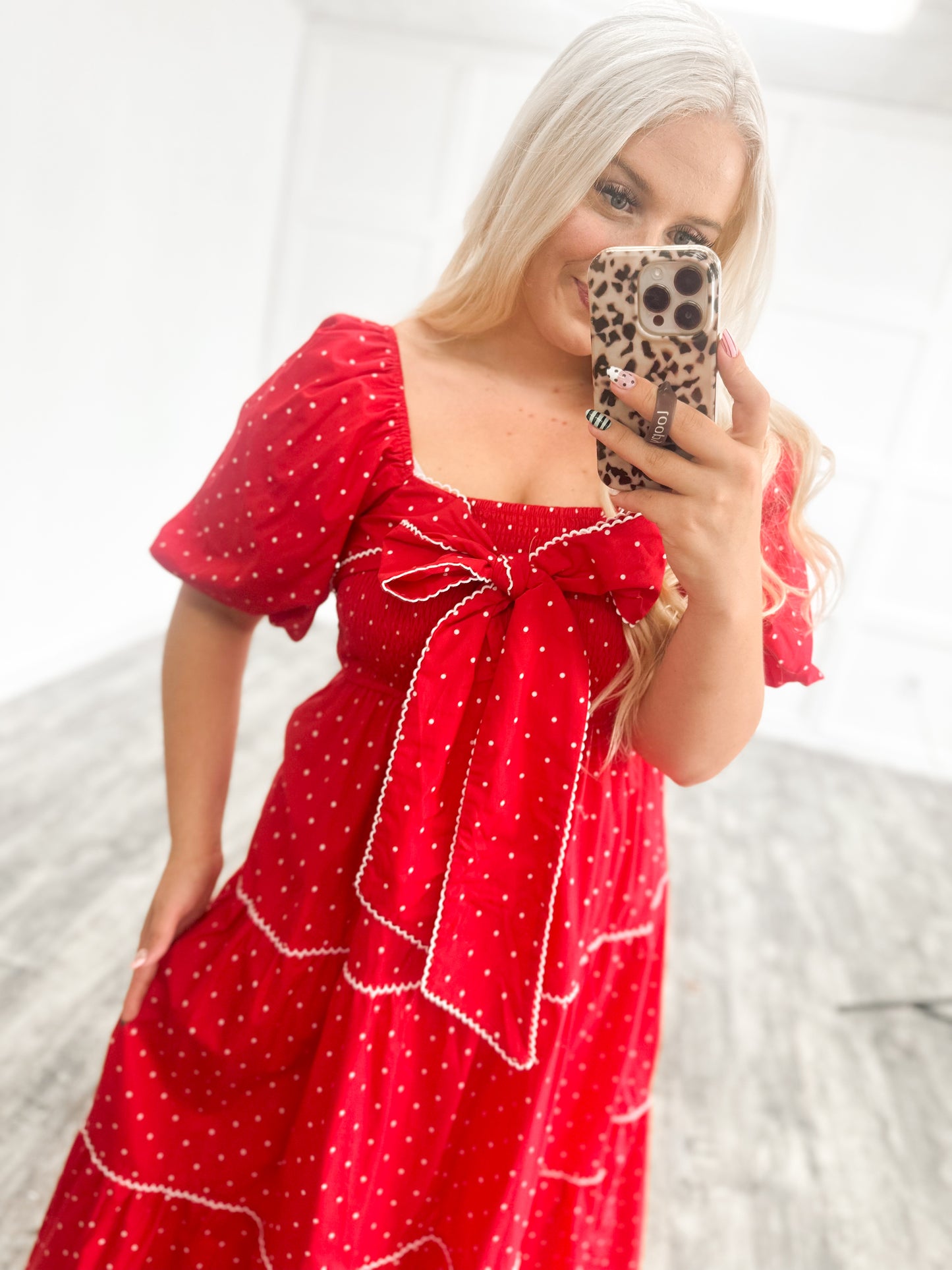 Red, White, & Darling Polka Dot Maxi Dress