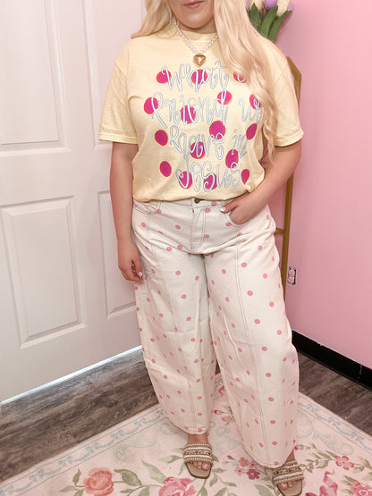 Pink Polka Dot Barrel Denim