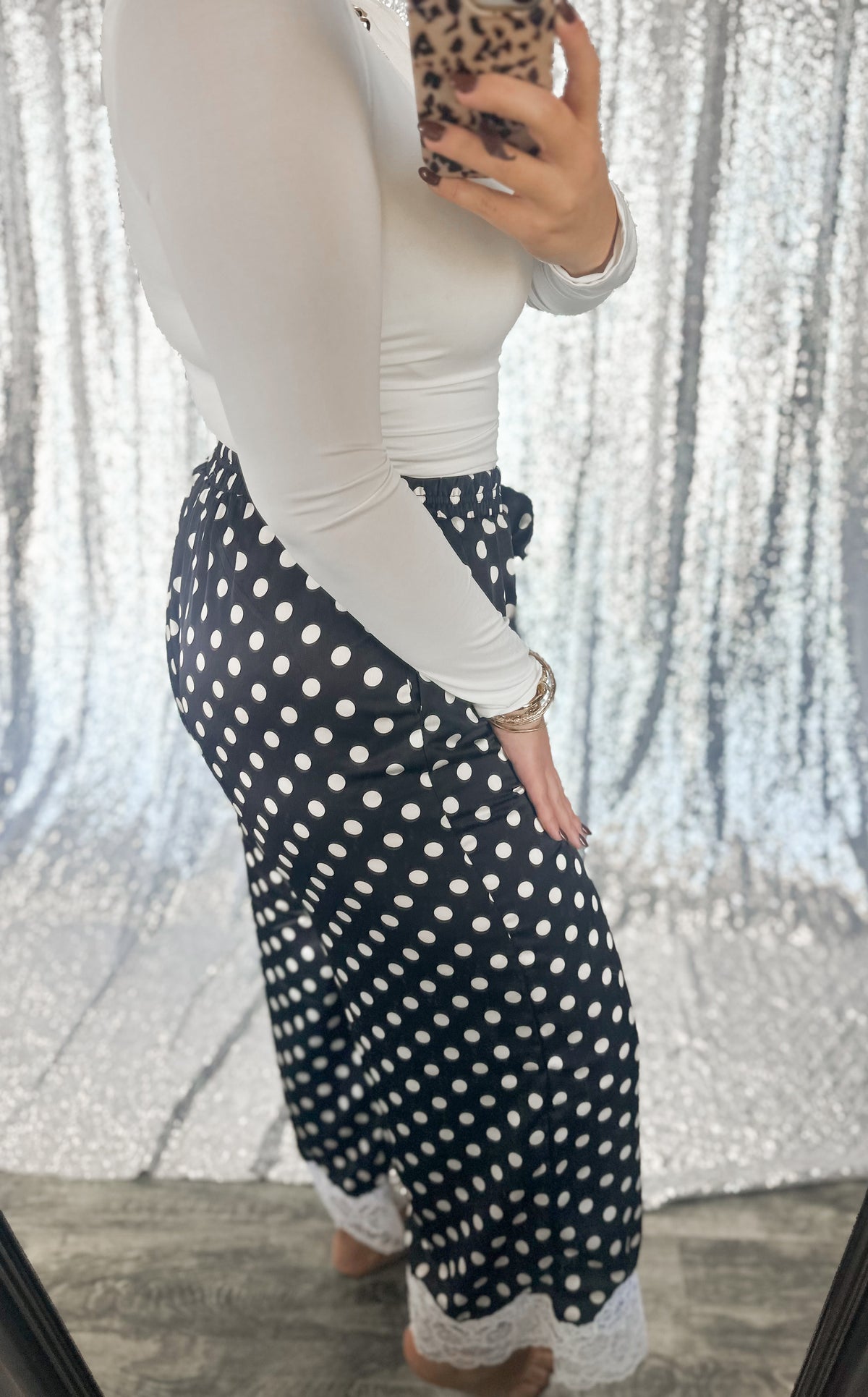Black Polka Dot Satin Lace Pants