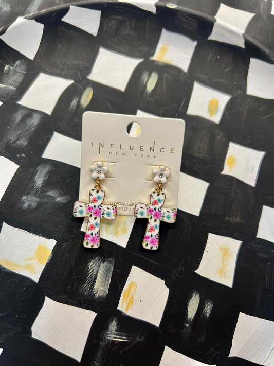 Floral Cross Earrings