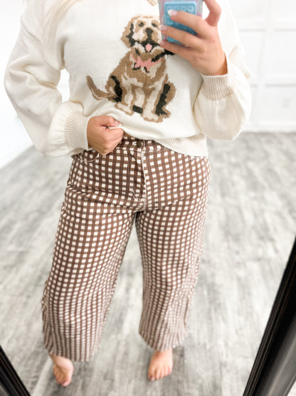 Brown Gingham Barrel Jeans