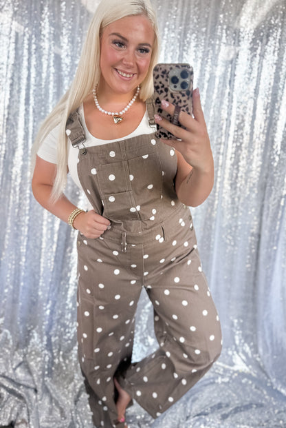 Chocolate Brown Polka Dot Denim Overalls
