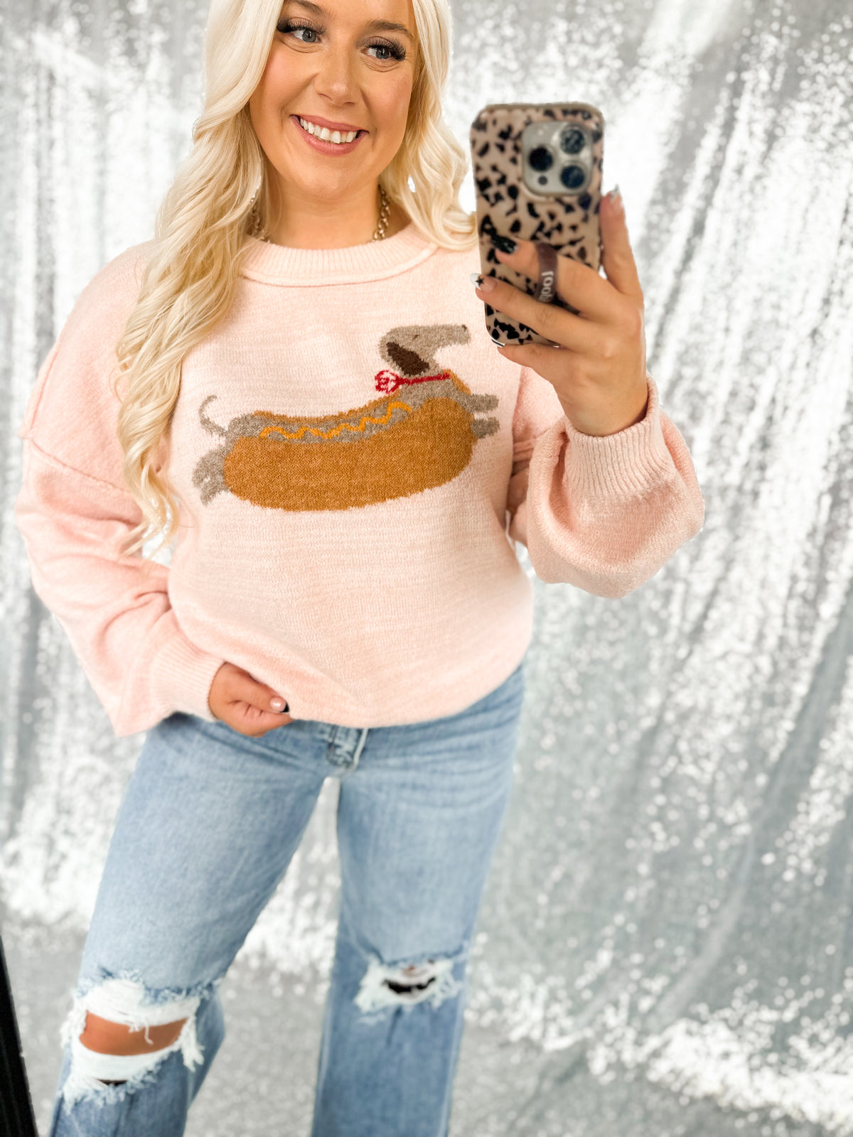 Pink Weiner Dog Sweater