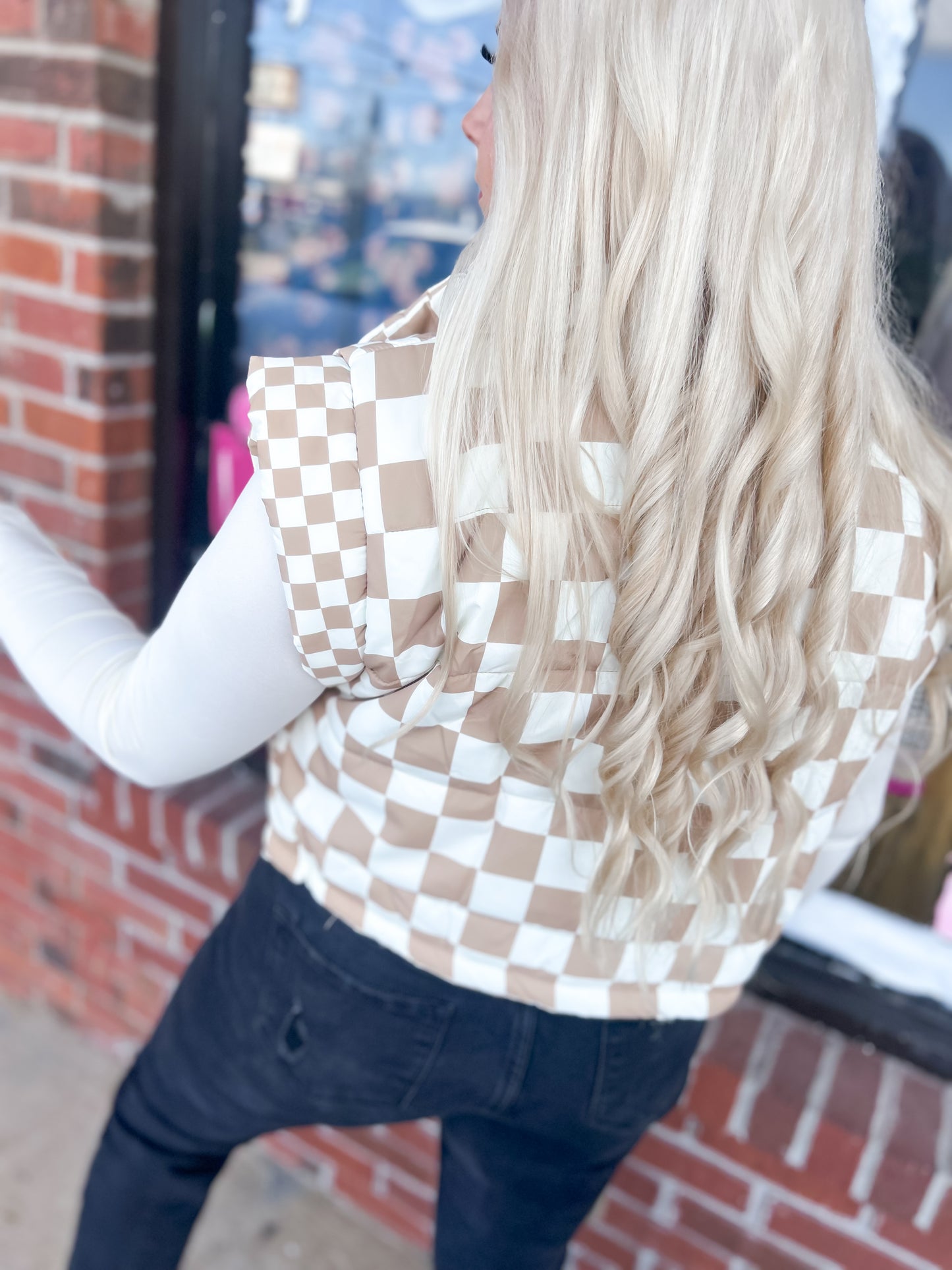 Taupe Checker Puffer Vest