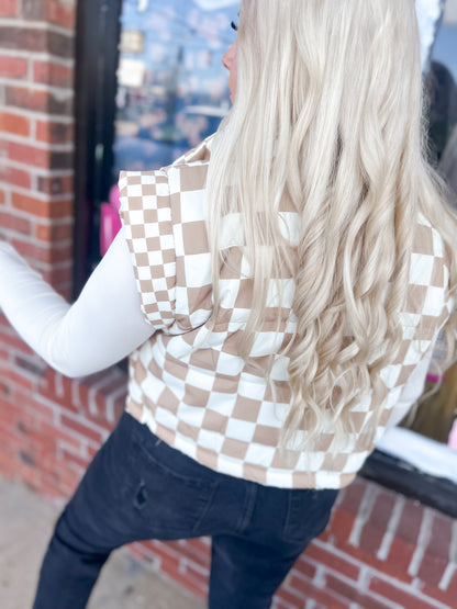 Taupe Checker Puffer Vest