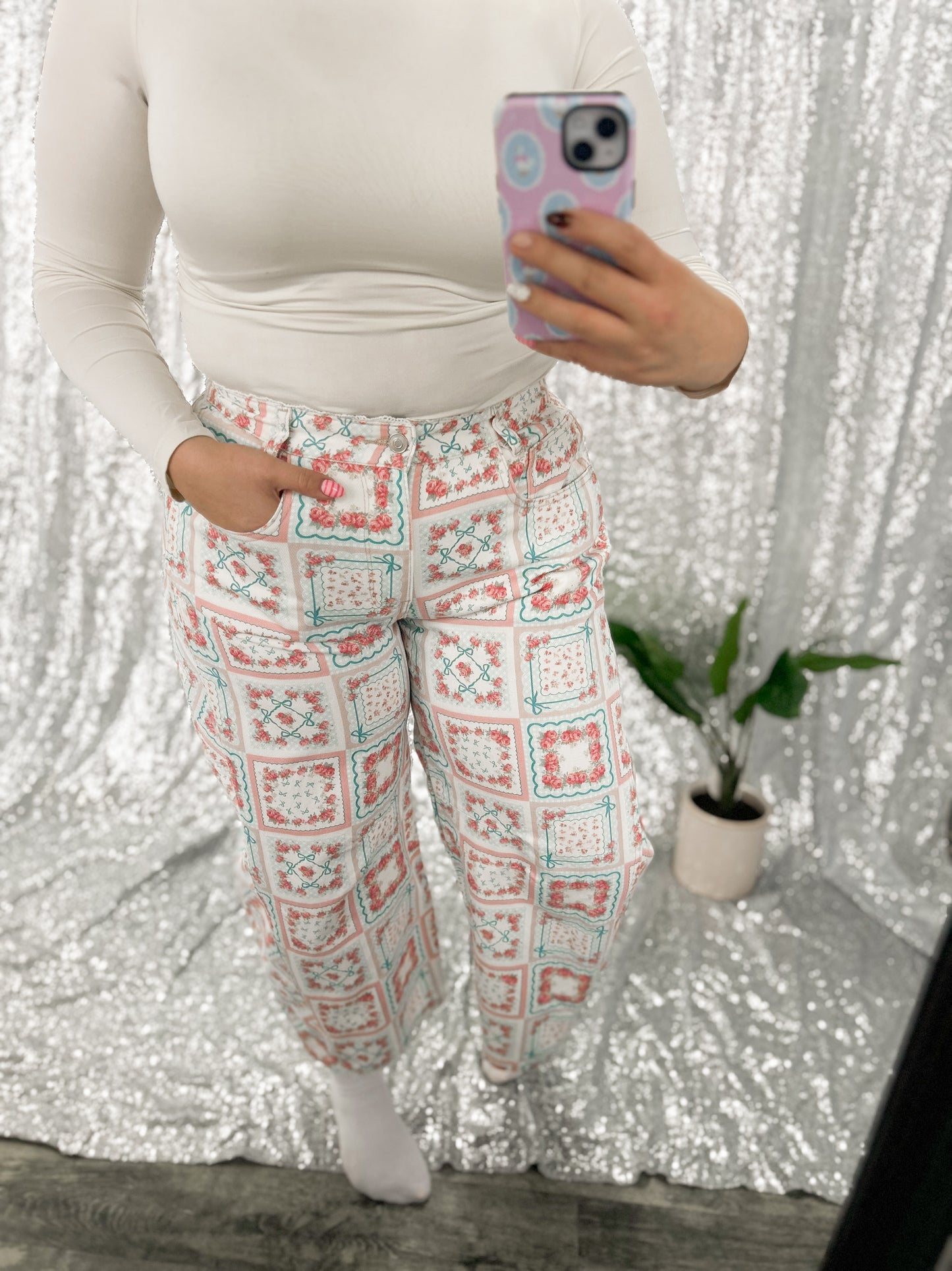 Rose Coquette Patchwork Barrel Jeans