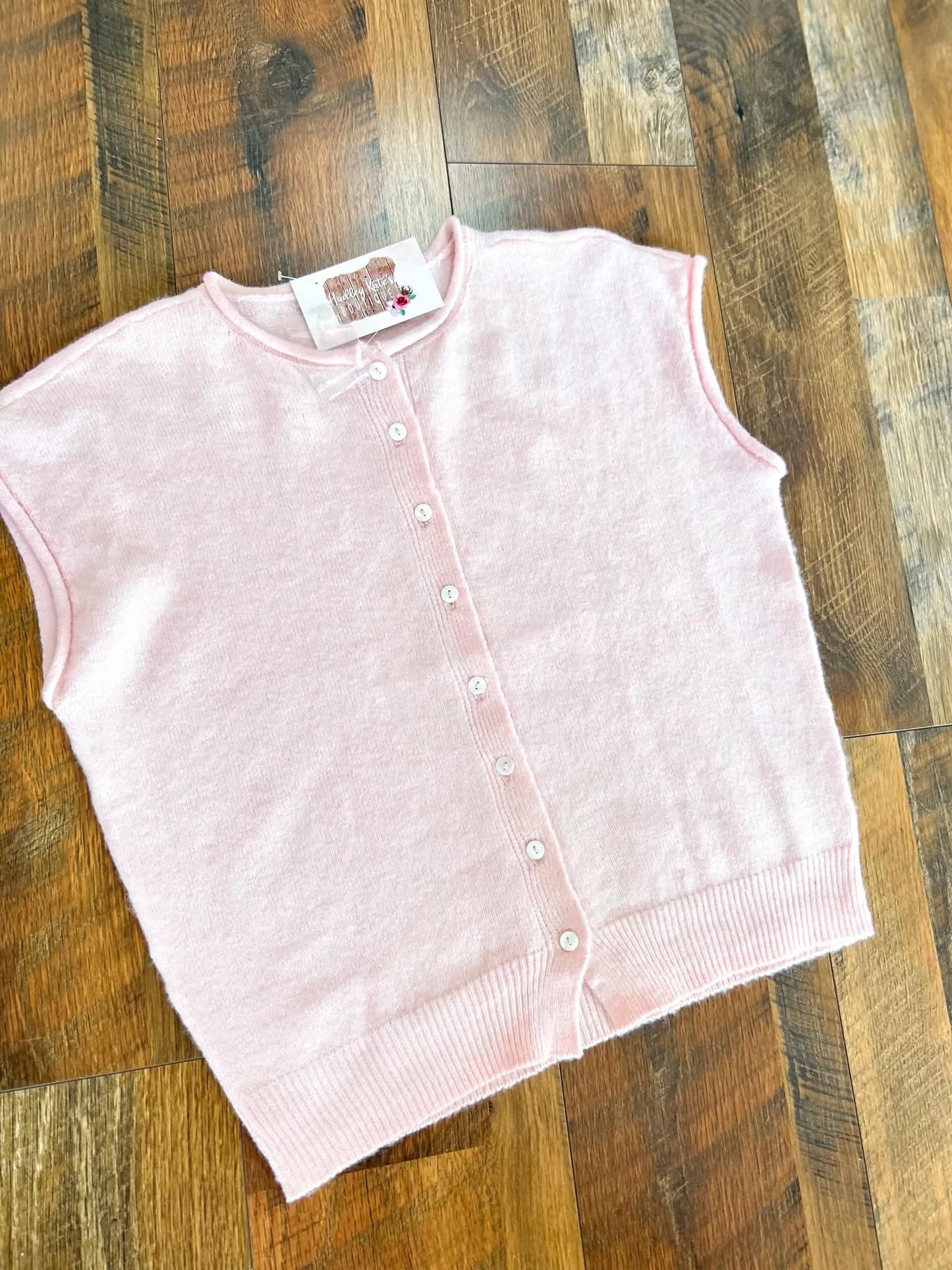 Pink Raw Hem Button Knit Top