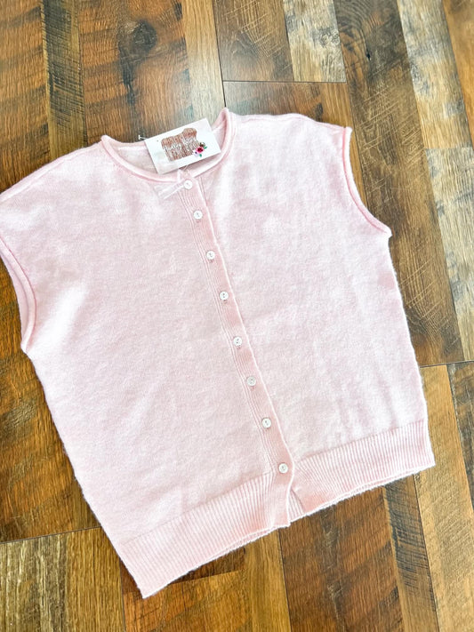 Pink Raw Hem Button Knit Top