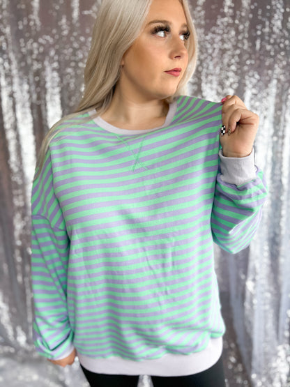 Lavender & Lime Striped Oversized Crewneck