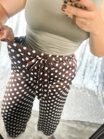 Brown Polka Dot Satin Lace Pants