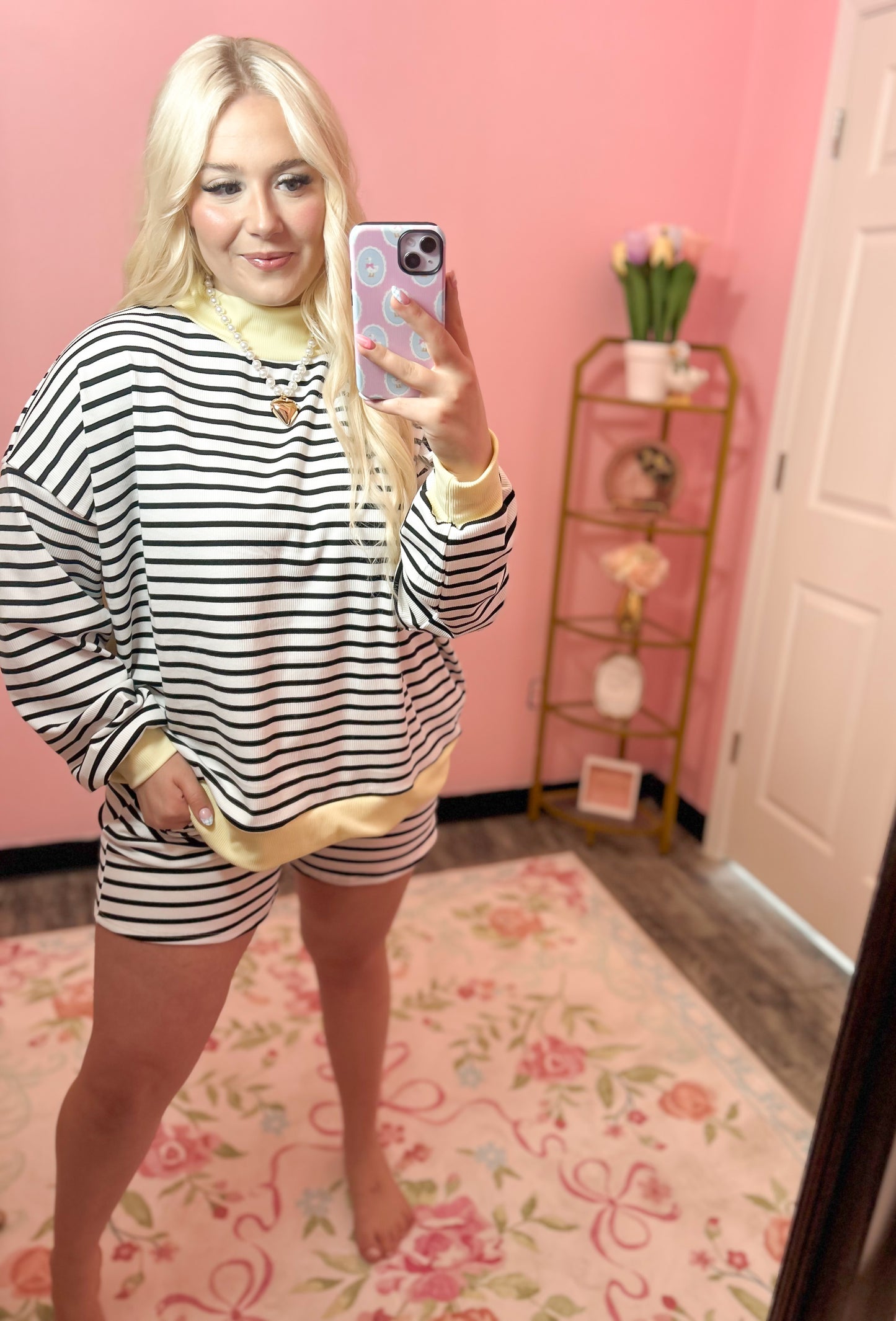 Black/Yellow Striped Mockneck Set