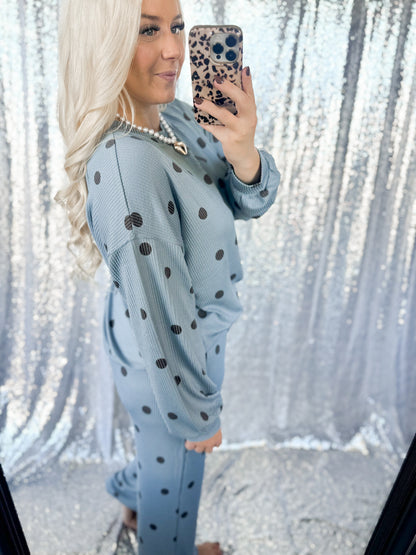 Blue & Brown Ribbed Polka Dot {SET}