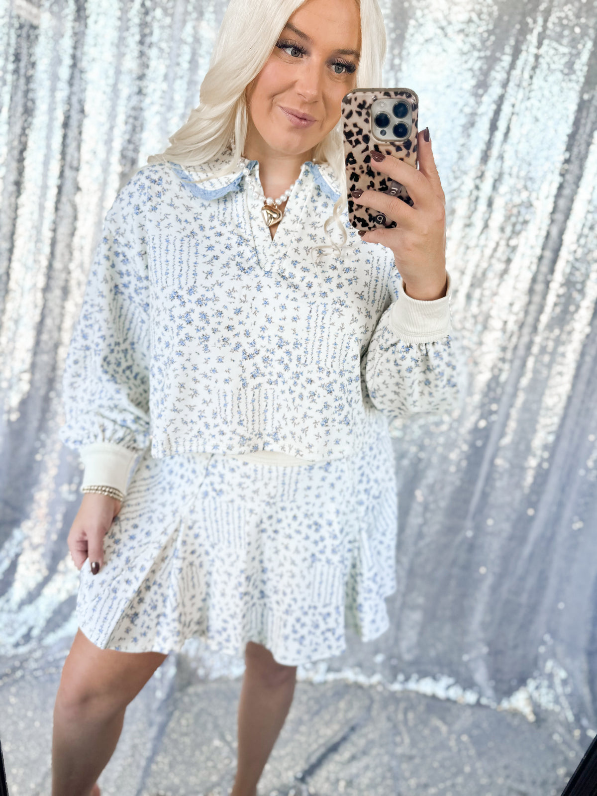 Blue Floral Lace Skort Set