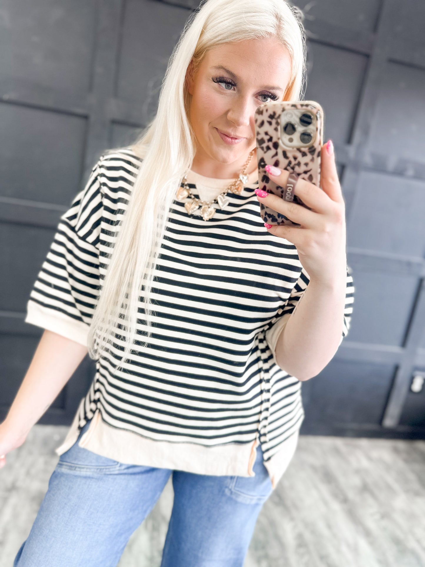 Black & Cream Oversized Striped Top