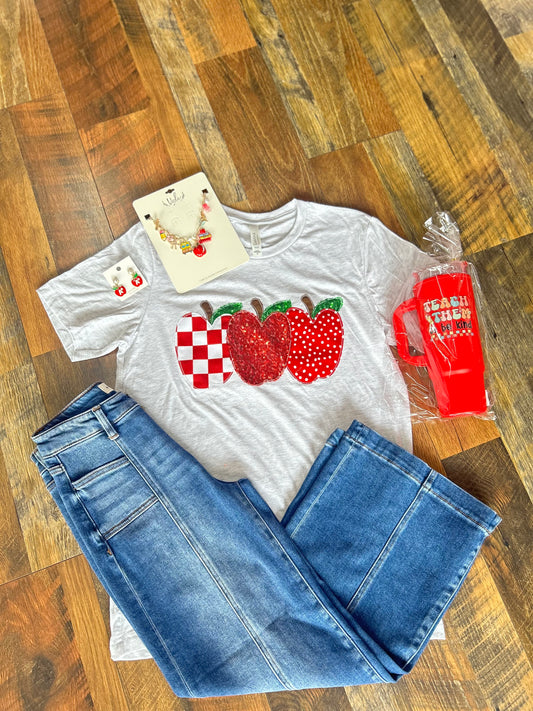 Apple Trio Teacher Appliqué Tee