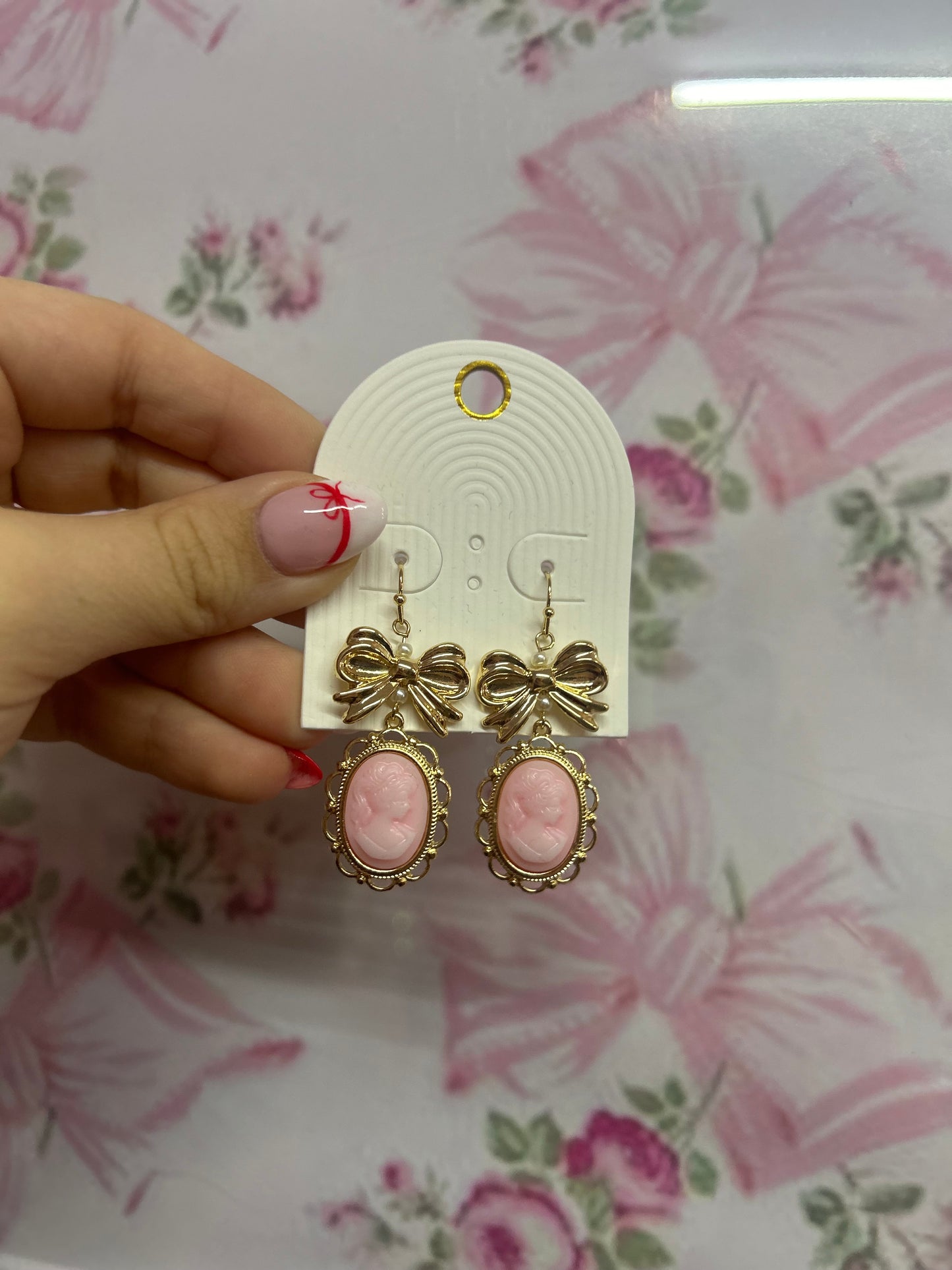 Pink Cameo Earrings