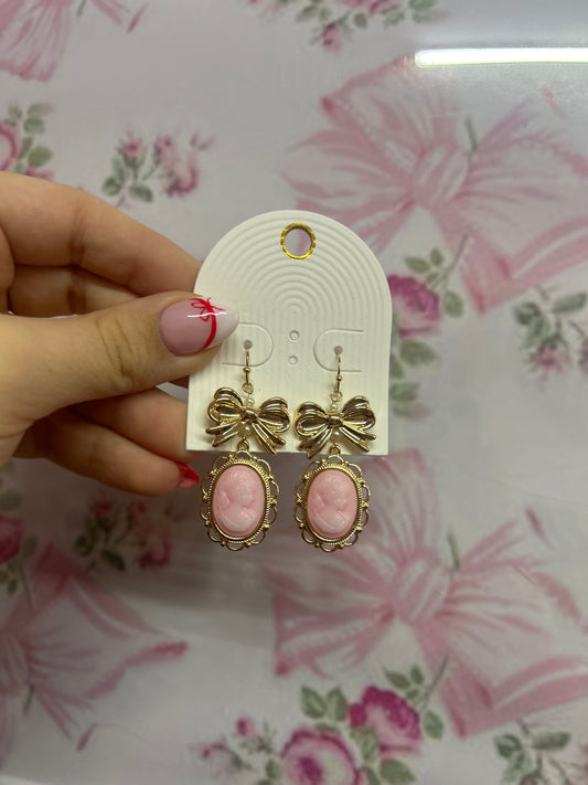Pink Cameo Earrings