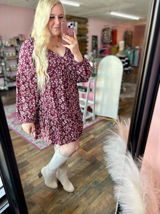 Wine Floral Dress