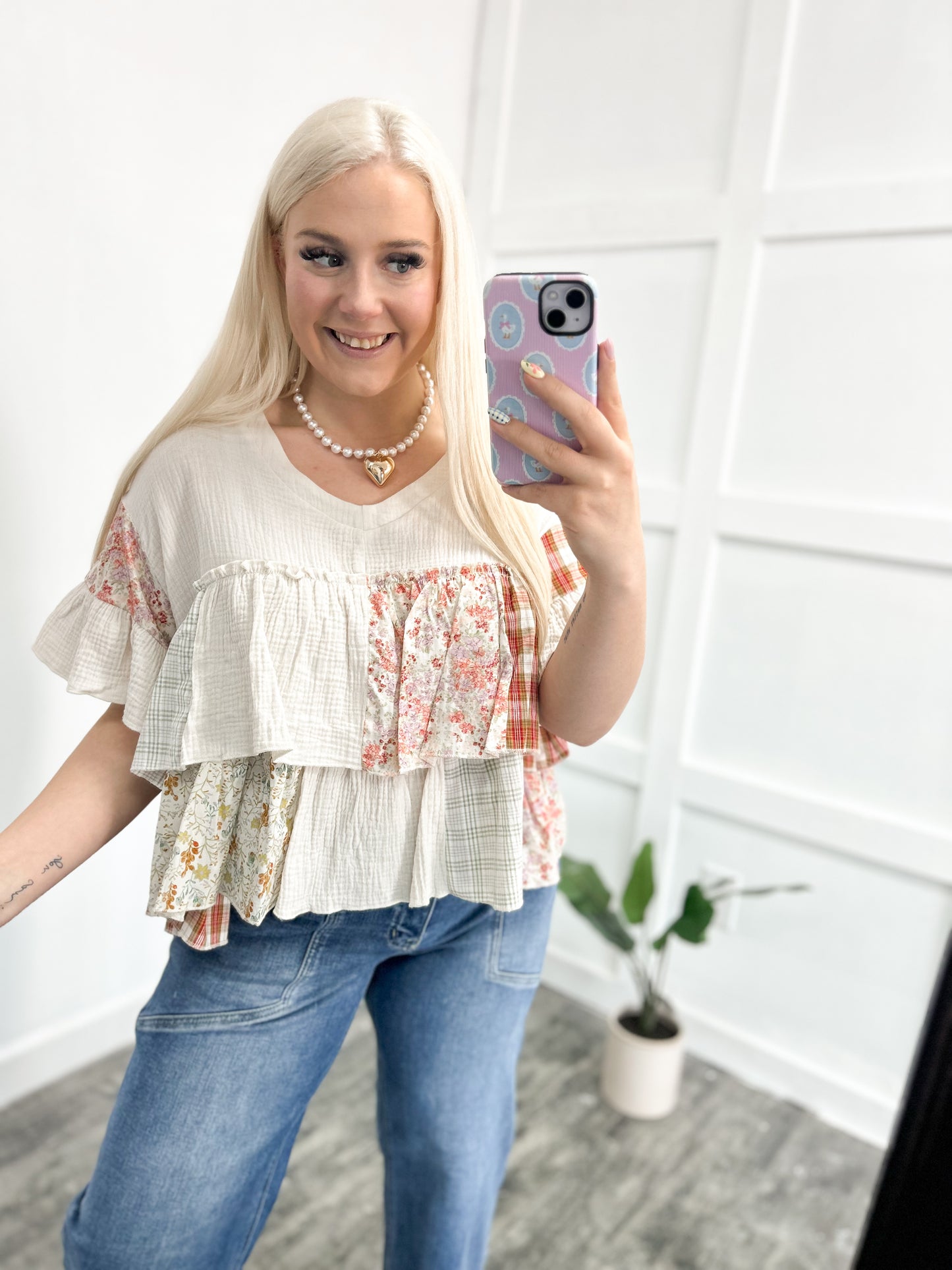 Blooming Patchwork Babydoll Blouse
