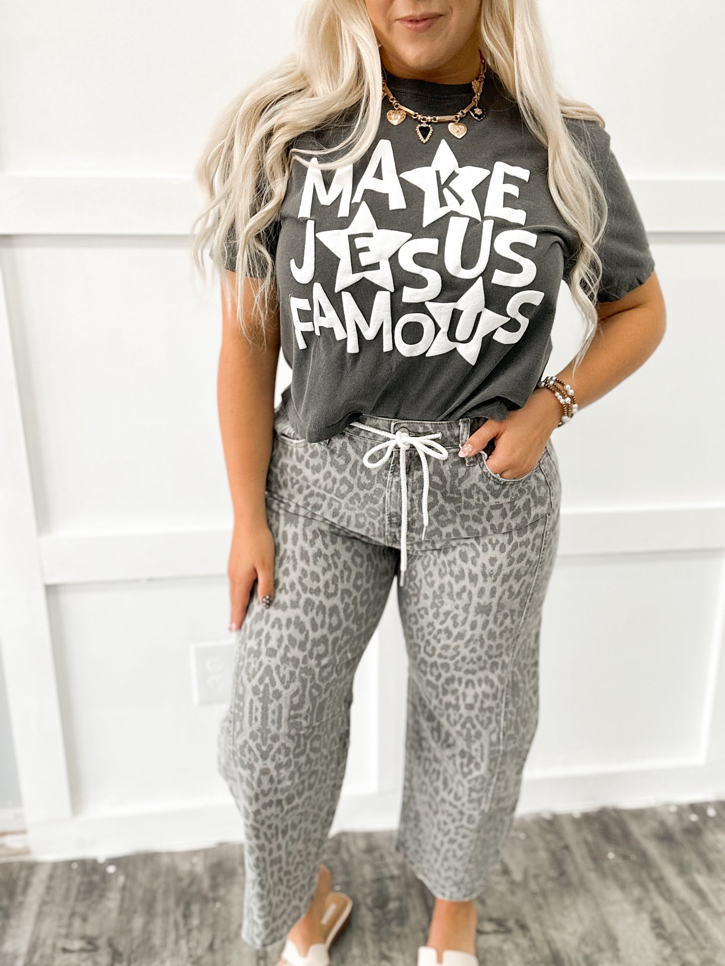 Charcoal Leopard Barrel Jeans