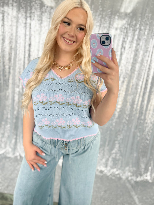 Spring Blues Knit Sweater Top