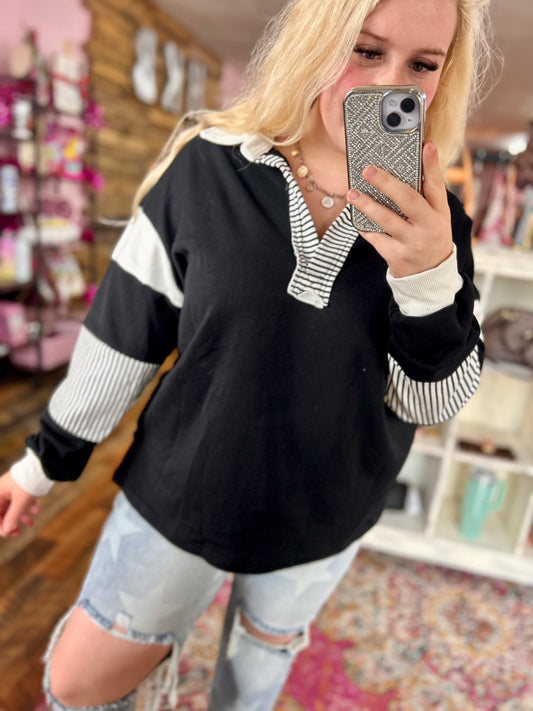 Black Striped Colorblock Top