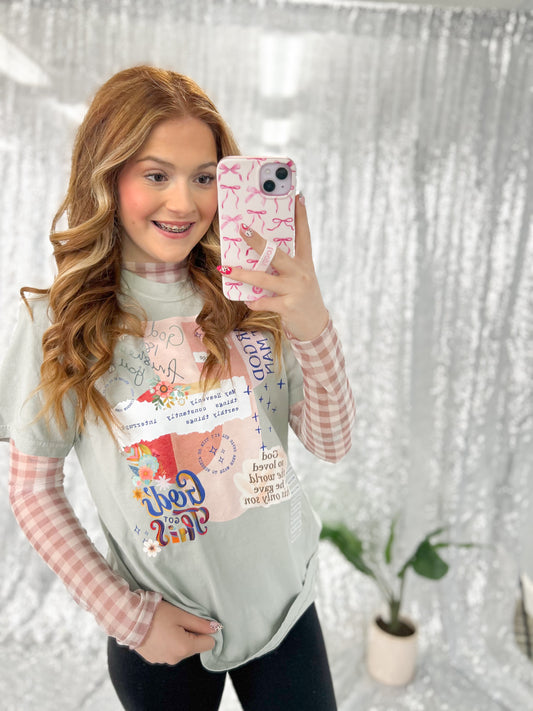 Mauve Gingham Mesh Top