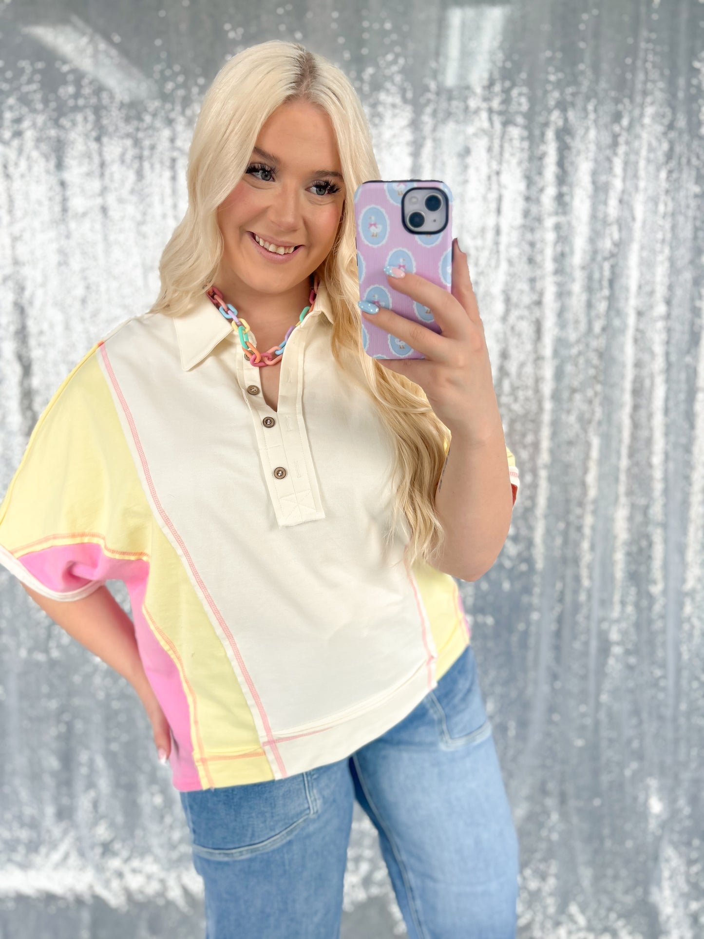 Brighter Days Colorblock Button Top