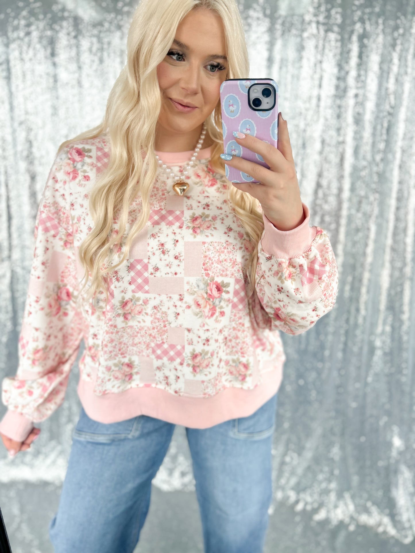 Pink Patchwork Gardens Oversized Crewneck