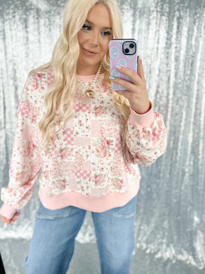Pink Patchwork Gardens Oversized Crewneck
